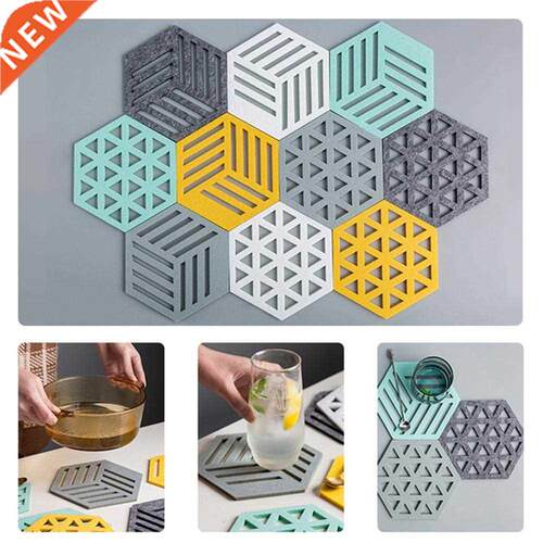 New Brand Creative Felt Coaster Hexagon Hollow Cup Mat Soft