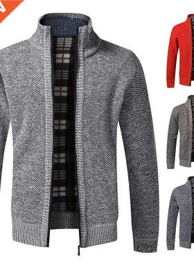 Men's Cardigan Sweater Fall Winter Plush Thickening Solid Co
