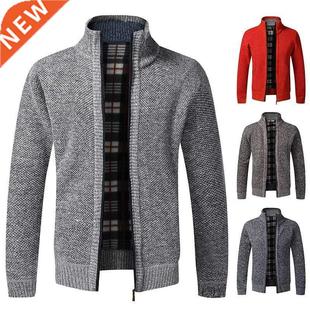 Men's Cardigan Sweater Fall Winter Plush Thickening Solid Co