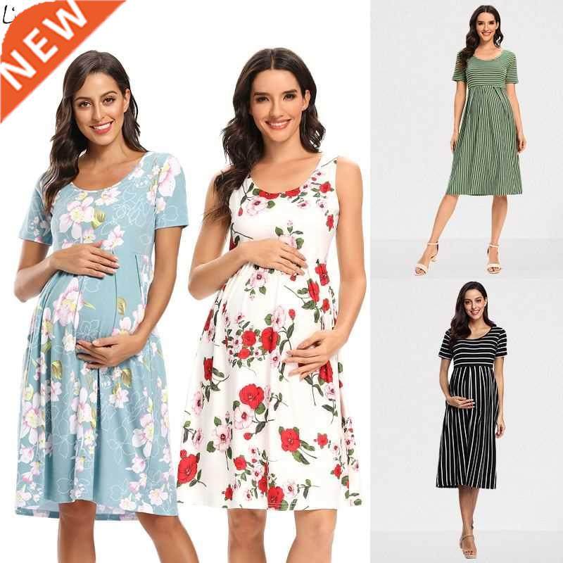 Women's Floral Short Sve Loose Maternity Dresses Pregnanc