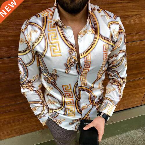 Vintage Printing Button Long Sleeve Shirts Casual Loose Turn
