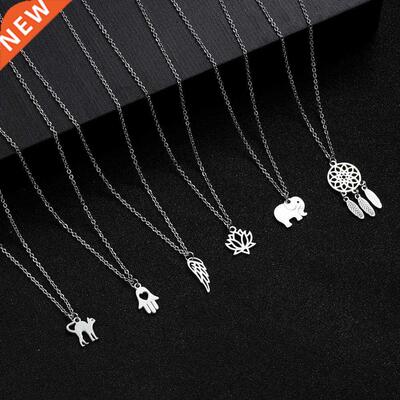 Women Fashion Yoga Lotus Pendant Necklaces Stainless Steel E