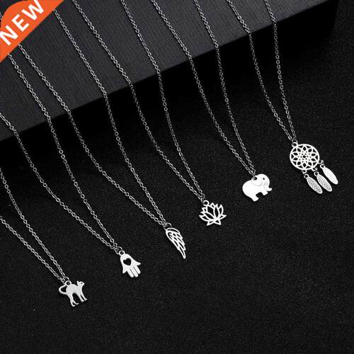Women Fashion Yoga Lotus Pendant Necklaces Stainless Steel E