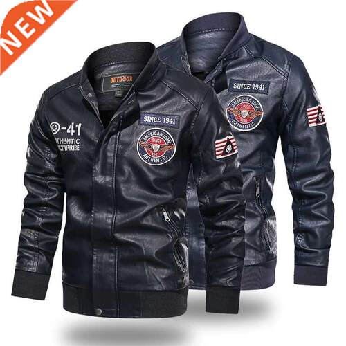 Leather Jacket Men Baseball Jacket Embroidered Pu Coats Men&