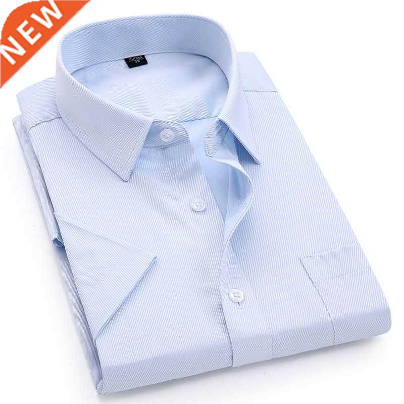 Men's Casual Dress Short Sleeved Shirt Summer White Blue Pin图片