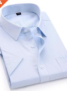 Men's Casual Dress Short Sleeved Shirt Summer White Blue Pin
