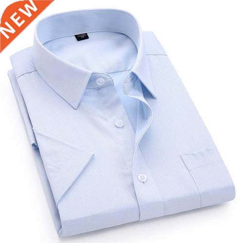 Men's Casual Dress Short Sleeved Shirt Summer White Blue Pin