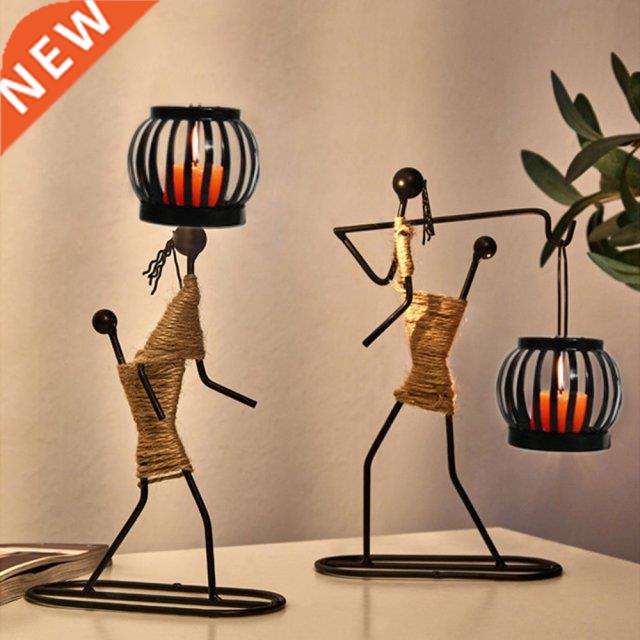 Metal Candlestick Vintage Abstract Character Sculpture Candl