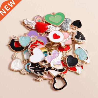 10pcs Mix Colorful Enamel Love Heart Charms for  Jewelry