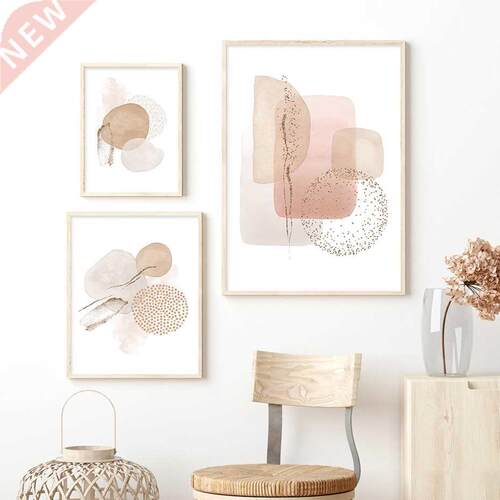 Boho Abstract Beige Pink Blue Geometric Paintings Bohemian