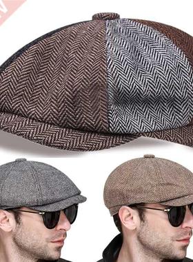 2021 Creative Newsboy HatMen Octagonal Splicing Tweed Beret