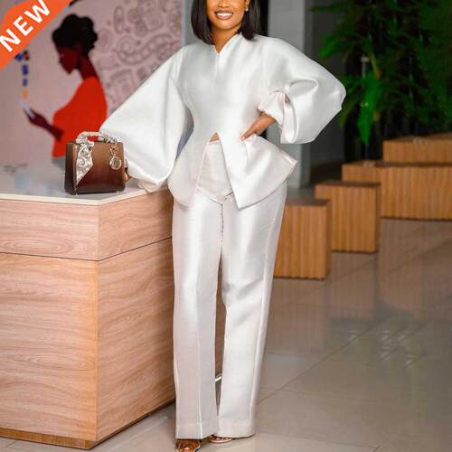 Women Two Pieces Outfits 2022 Pants Sets Solid Blouse &