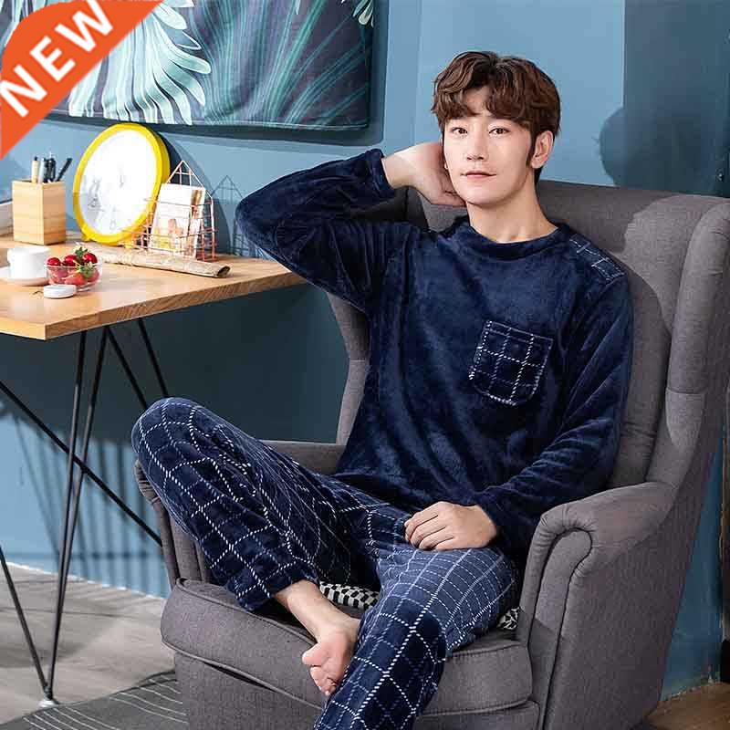2021 Winter Long Sleeve Thick Warm Flannel Pajama Sets for M