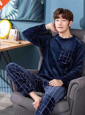 2021 Winter Long Sleeve Thick Warm Flannel Pajama Sets for M