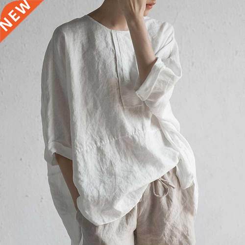 EaseHut Cotton Linen T-shirts Women 2020 Solid Color O-neck