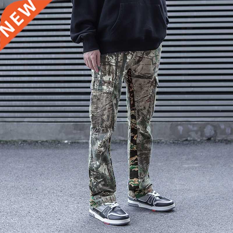 Camouflage Leopard Print Color Block Mens Cargo Pants Retro