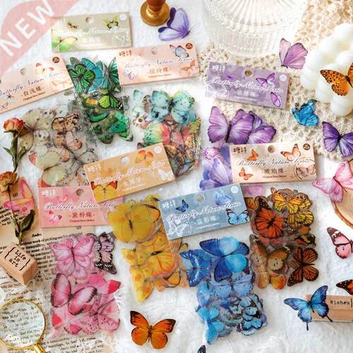 40pcs Vintage Butterfly Plants PET Decorative Stickers Diary