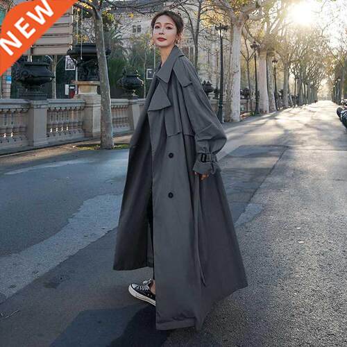 Korean Style Loose Oversized X-Long Women's Trench Coat Doub