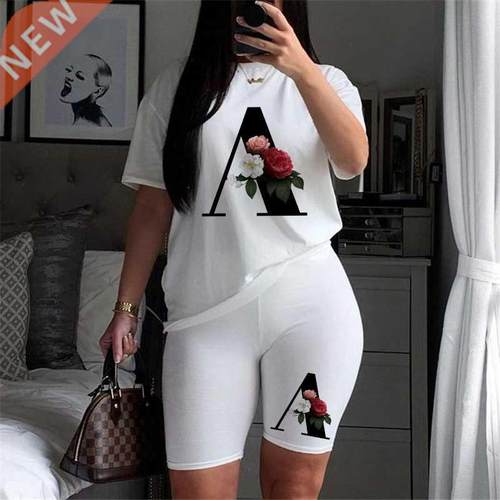 Women Two Piec Set Letter T Shirts And Shorts Set Summer Sho