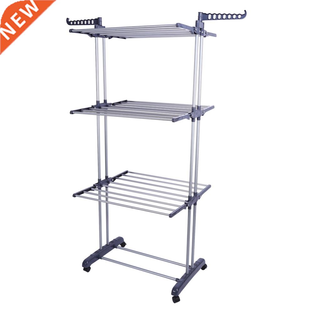 Roller Type Foldable Clothes Towel Hanger Shelf Standing Gar