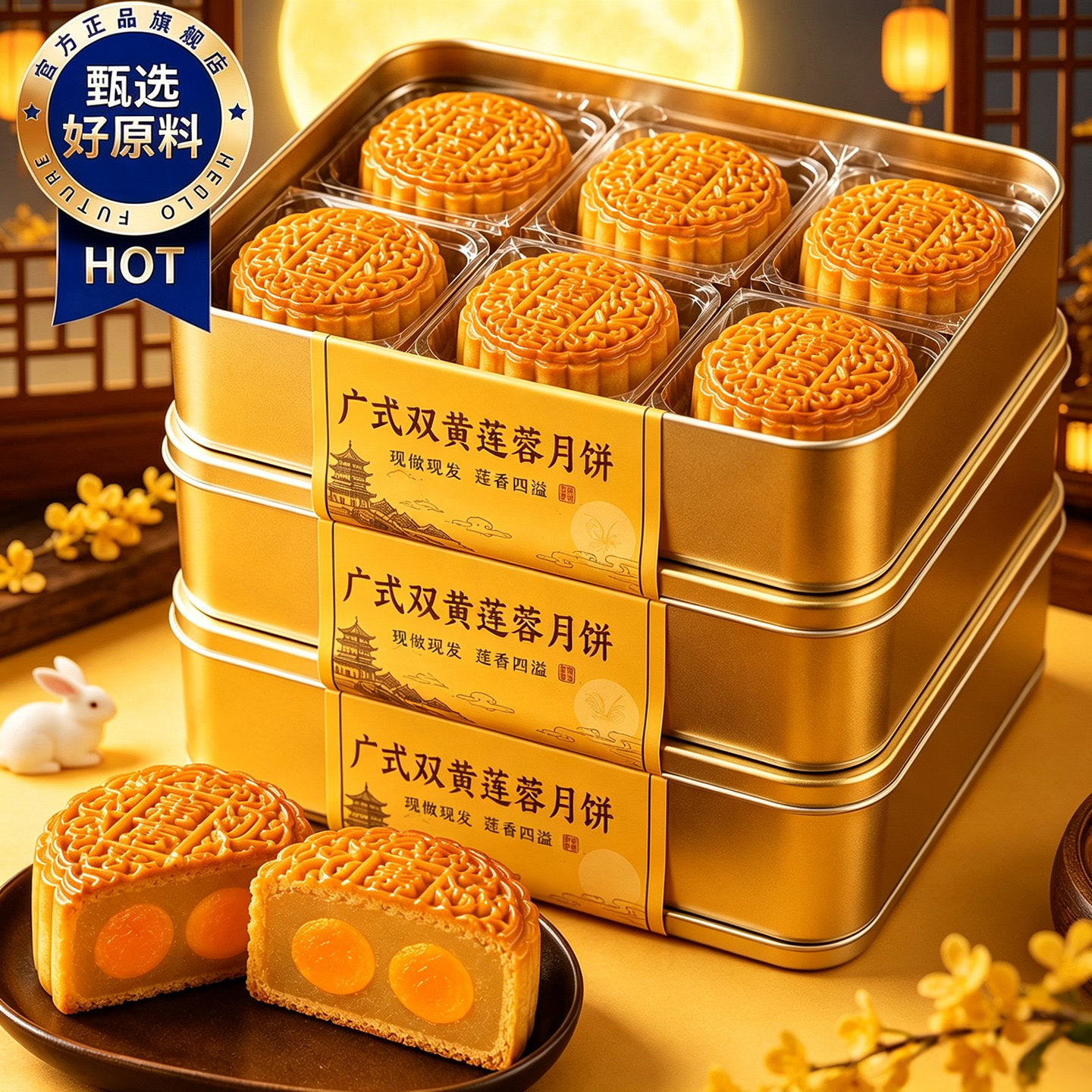 广式蛋黄莲蓉月饼传统老字号中秋节团圆纯手工糕点正品官方旗舰店