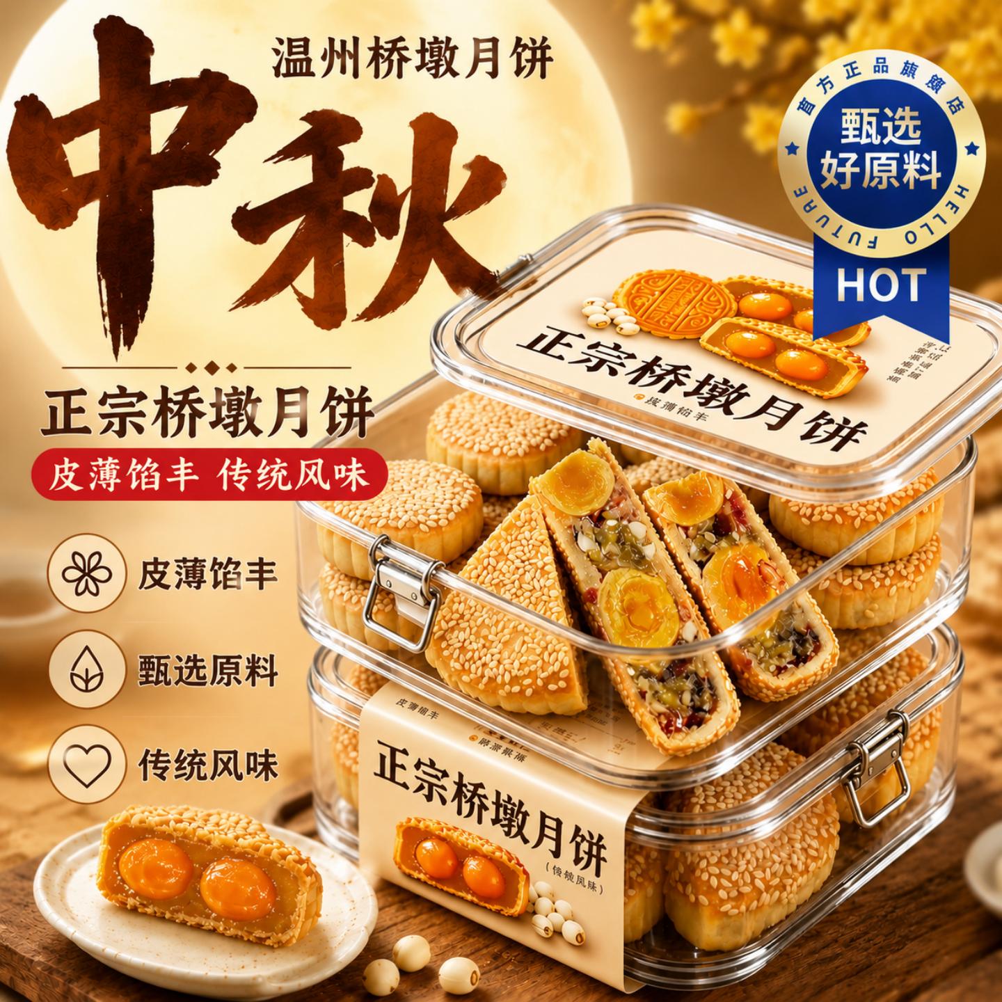 温州特产桥墩月饼官方旗舰店正品传统老字号纯手工老式中秋大月饼