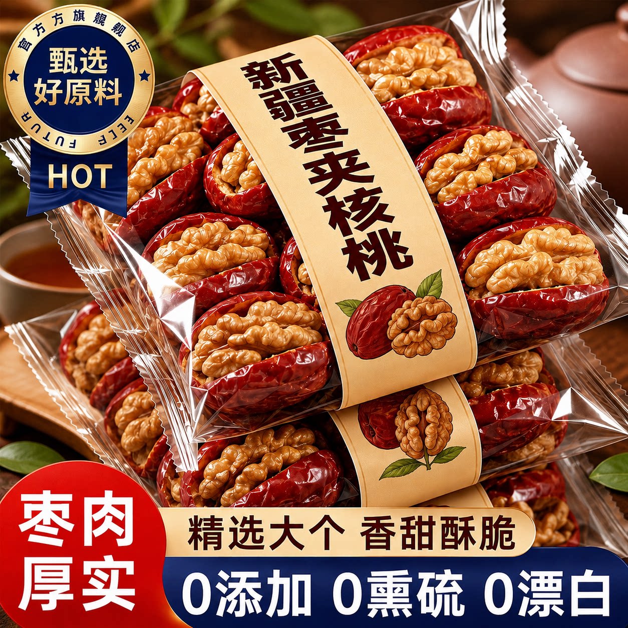 正宗新疆枣夹核桃官方旗舰店独立包装去核红枣无添加网红休闲零食