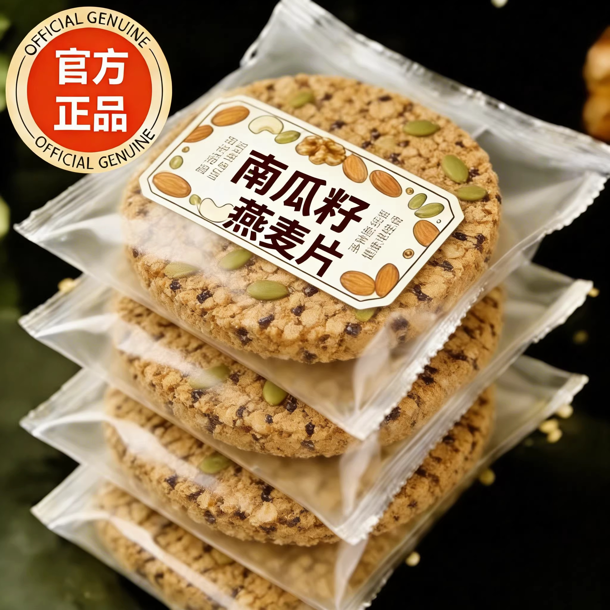 无糖南瓜籽燕麦脆片燕麦饼干全粗粮饼抗饿饱腹代餐饼干年货节2026