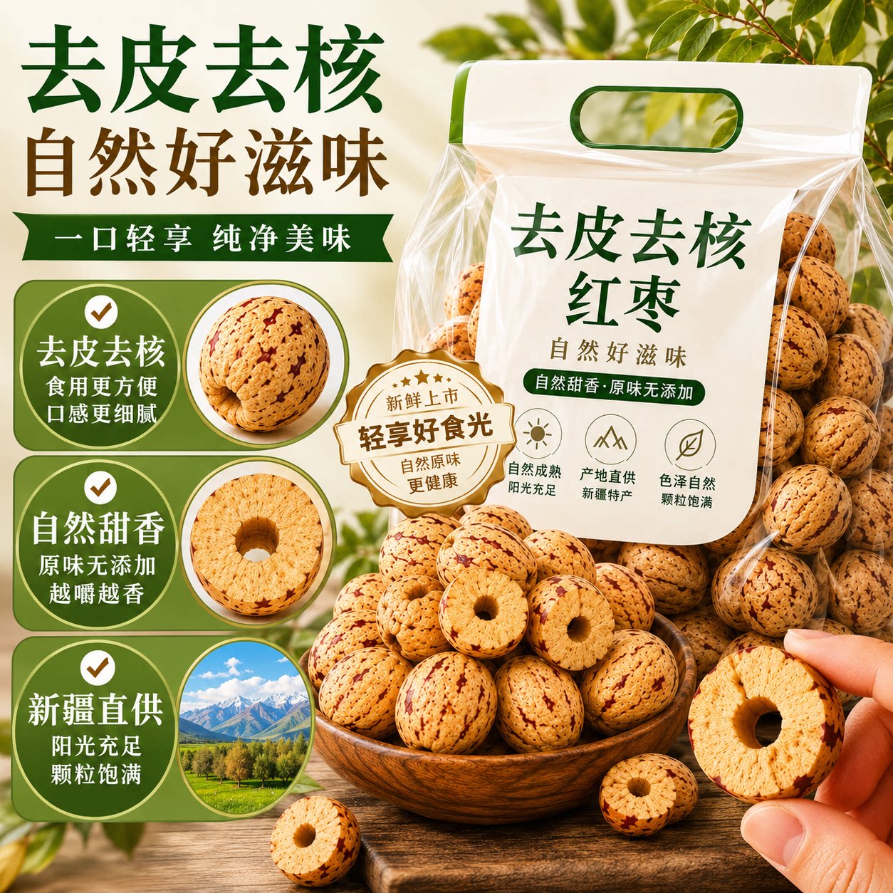正宗新疆去皮去核红枣官方旗舰店无核儿童辅食无皮无核灰枣羌枣