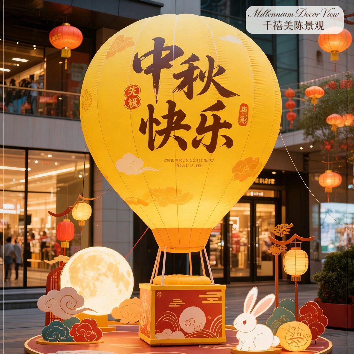 中秋国庆节热气球气模装饰商场景区商业街拍照打卡充气道具摆件