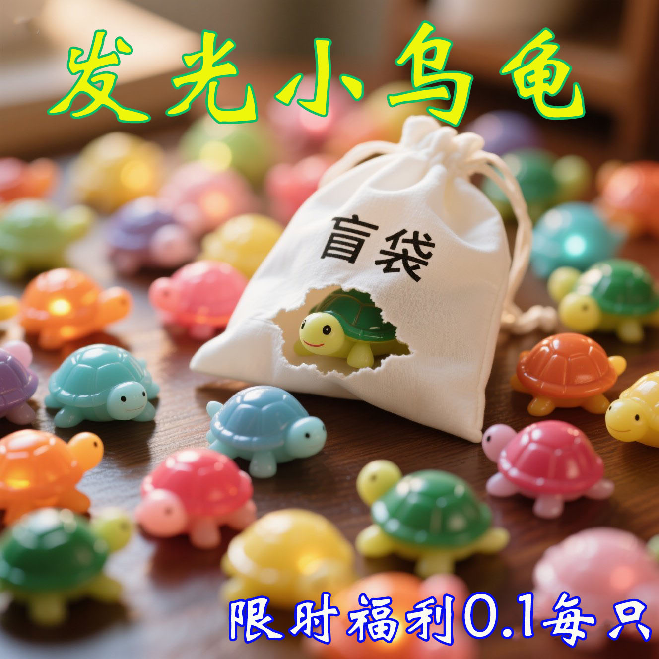 迷你夜光彩色小乌龟对对碰摆件发光动物模型儿童玩具过家家小玩具