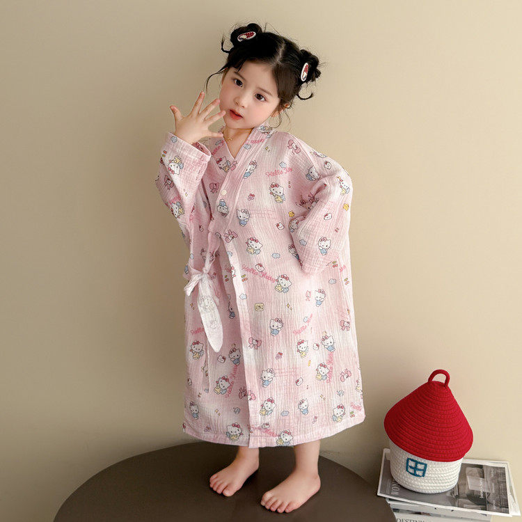 女童睡袍纯棉A类春秋季1岁3儿童纱布浴袍婴儿宝宝浴巾睡衣夏长袖4