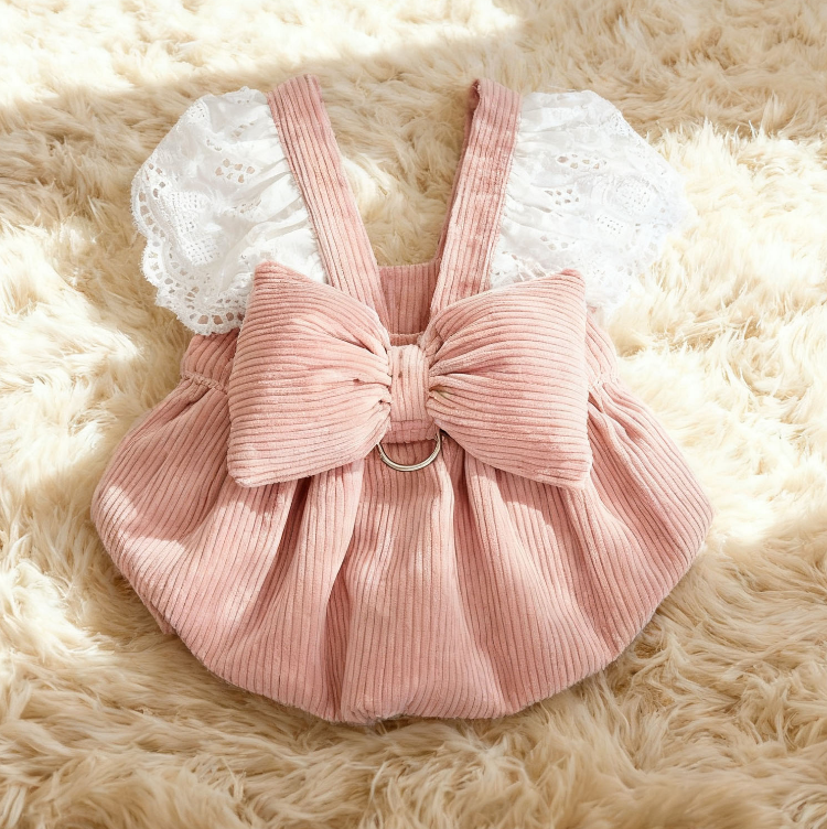 宠物衣服灯芯绒蝴蝶结可爱蝴蝶结流光纱公主裙泰迪比熊猫咪蕾丝