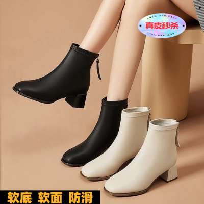 真皮高跟短靴女2025秋冬新款
