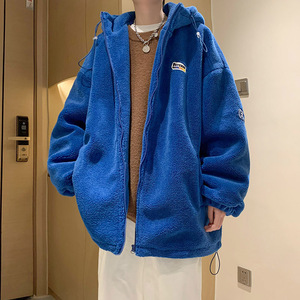 克莱因蓝棉服外套男冬季潮牌加厚保暖棉袄羊羔绒连帽上衣棉衣男款