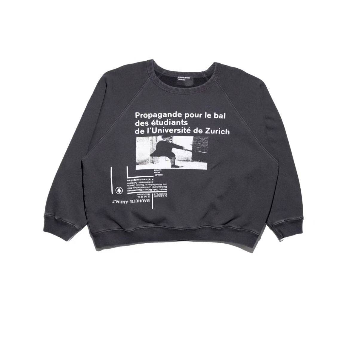 thumbnail for [Melancholy University] ERD 26SS "Zurich La Glank" black washed printed crewneck sweatshirt