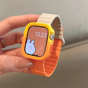 撞色运动硅胶磁吸手表带适用苹果s56789SE手表壳Appliwatch保护套