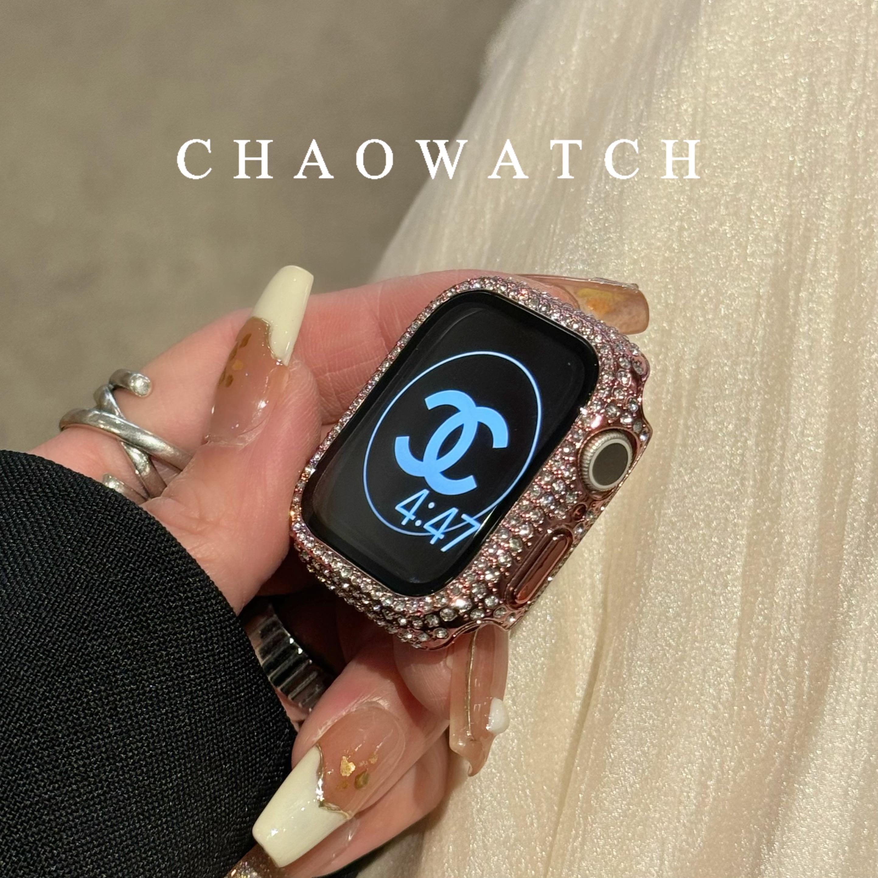 满天星钻钢化膜一体适用于苹果手表s10保护壳apple女iwatchs987代