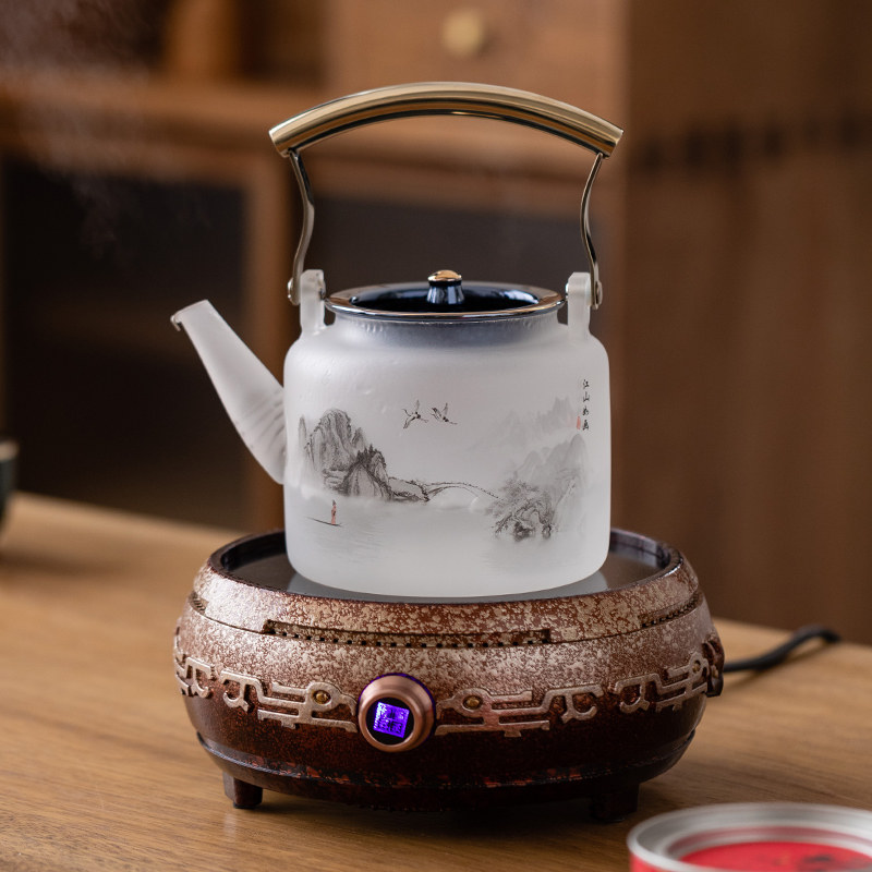 odma黑晶炉高硼硅玻璃提梁壶围炉煮茶器烧水壶家用按键旋钮煮茶炉