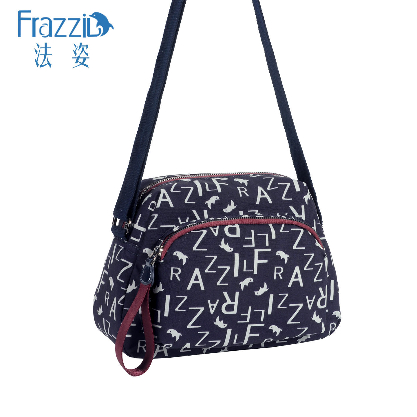 Frazzil/法姿字母印花尼龙斜挎包帆布女轻便百搭时尚休闲单肩包潮