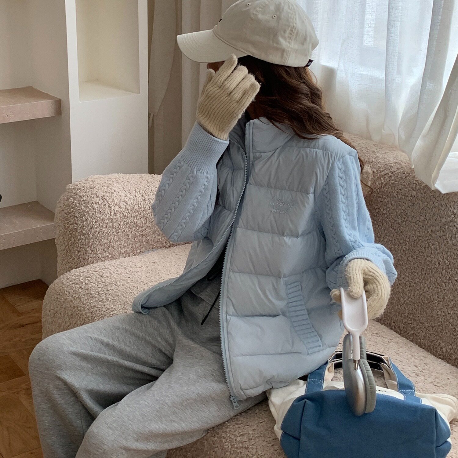 设计感针织袖子拼接羽绒服女2026冬季新款小个子轻薄棉衣外套女