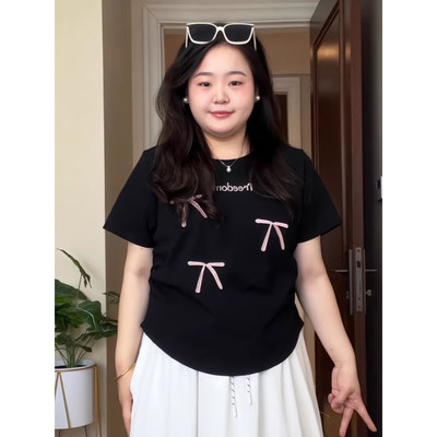 大码女装灰色圆领蝴蝶结