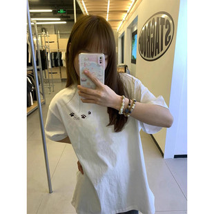 美式hiphop重磅印花短袖t恤女夏季宽松初中生高中生纯棉半袖上衣