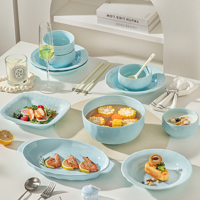 海盐蓝碗碟套装家用2025新款高颜值餐具陶瓷碗盘乔迁新居碗具碗筷