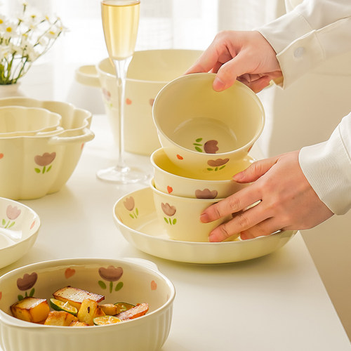奶油风碗碟套装家用碗盘餐具