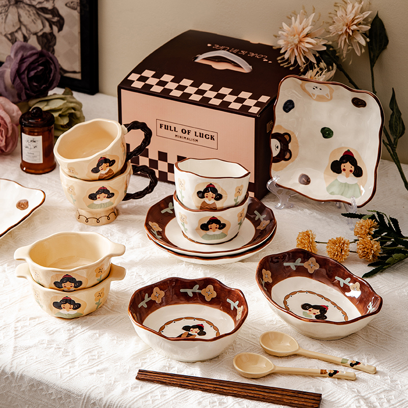 可爱碗碟餐具家用2025新款高颜值生日礼物乔迁新居陶瓷碗饭碗盘子