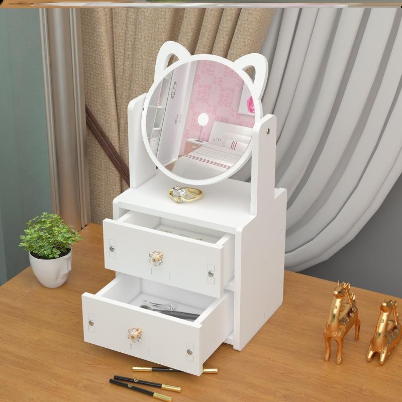 化妆镜便携镜子少女网红桌面梳妆镜学生宿舍梳妆台简易镜带收纳盒