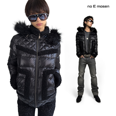 noE羊羔毛菱格90绒连帽羽绒服