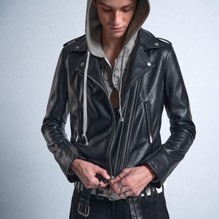 双拉链可调节进口肌理皮摇滚机车修身 VOID 皮衣 noE noEmosen