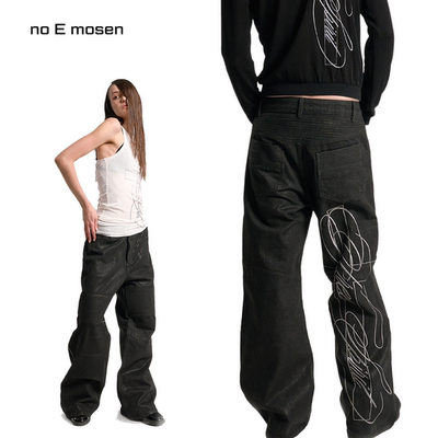 (noE)蜡刺绣重工护膝机车牛仔裤